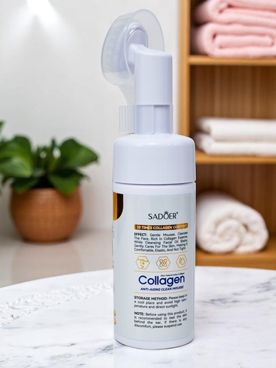 Sadoer Очищающая антивозрастная пенка для лица с коллагеном и щеткой