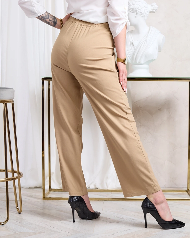 "Royalfashion" Šviesiai rudos moteriškos plačios medžiaginės kelnės