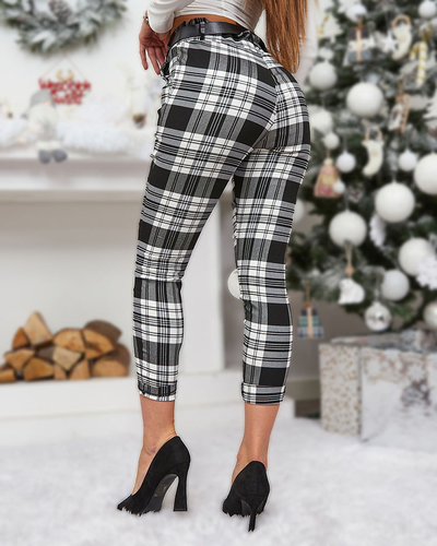 Royalfashion Женские бело-черные клетчатые брюки
