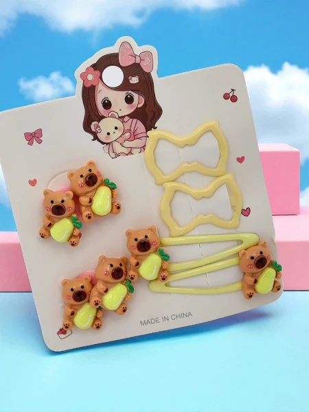 Набор заколок с медвежонком и бантиком