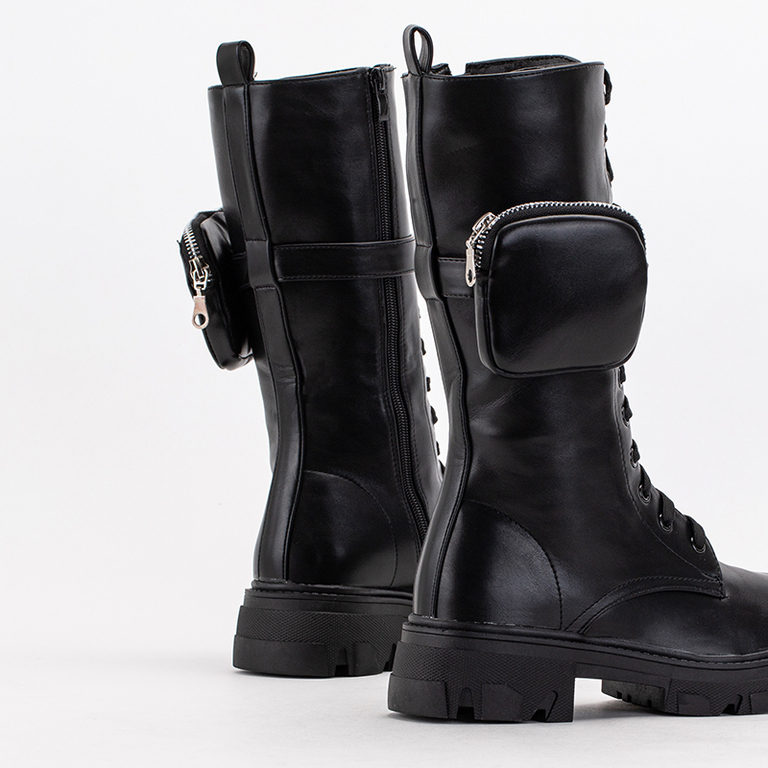 Черные женские высокие ботинки с карманами Lamisha
