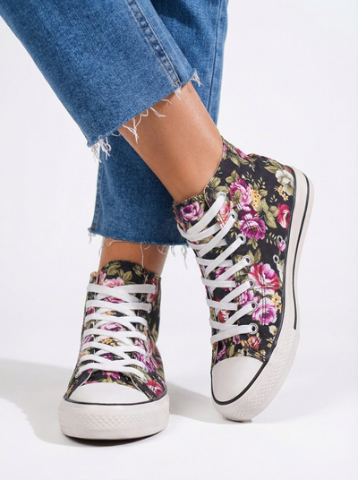 Royalfashion Женские высокие черные кеды с цветочным узором Soxic