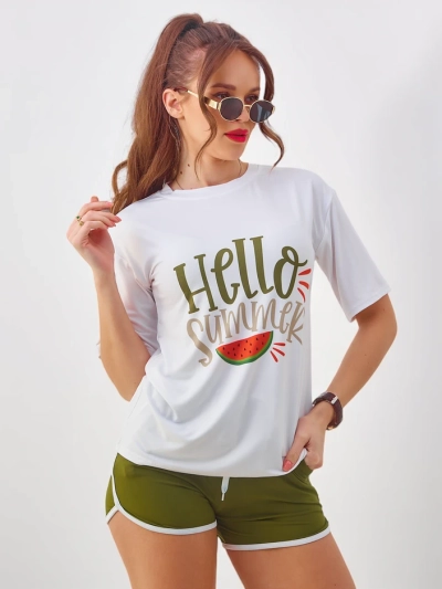 Royalfashion Женский спортивный комплект с футболкой и шортами Hello Summer