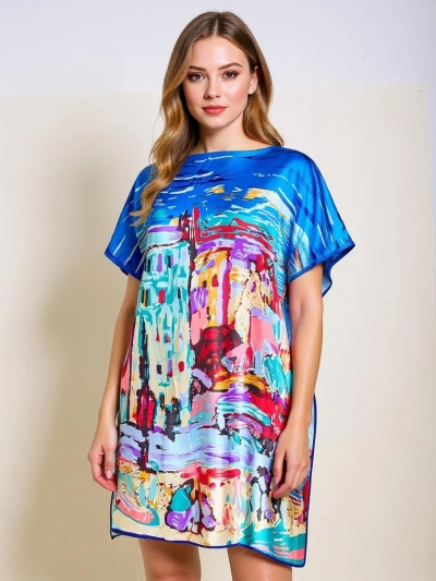 Sukienka pareo Demetria Royalfashion – wielokolorowa, uniwersalna, do kolana