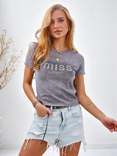 Royalfashion Женская хлопковая футболка с декоративными стразами MISS