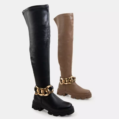 OUTLET Черные женские сапоги на цепочке Potelia - Обувь