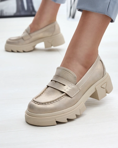Золотые женские мокасины из экокожи Sepop- Footwear