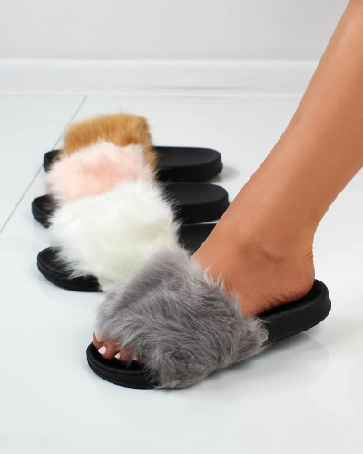 Royalfashion Juodai pilkos moteriškos šlepetės su kailiu Danita