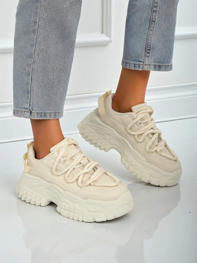 Sneakersy beżowe Athenia - platforma 6,5 cm, eko skóra!