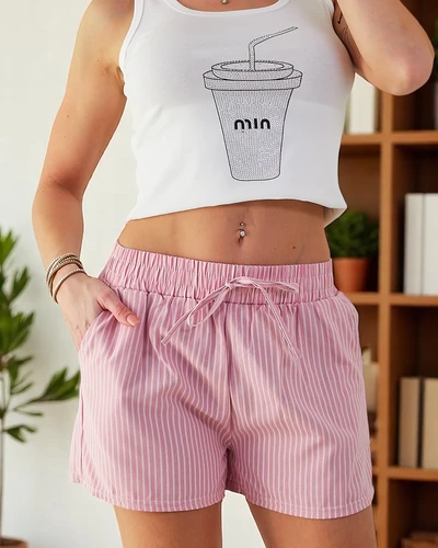 Royalfashion moteriški šortai su elastine juosta ir raišteliais dryžuotu raštu