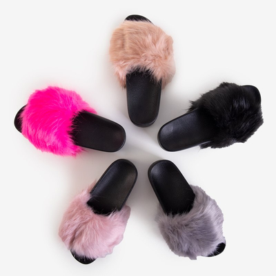 Tamsiai rožinės moteriškos platforminės šlepetės su kailiu Lorina - Avalynė