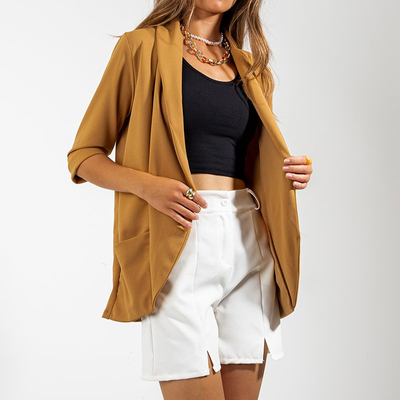 Коричневый женский пиджак без застежки