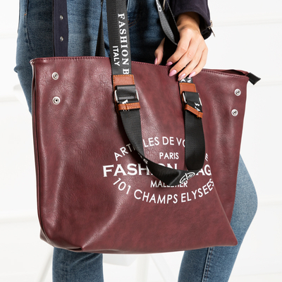 Kaštoninės spalvos didelės moteriškos rankinės su užrašais - Rankinės