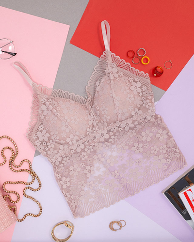 Moteriška rožinė pudrinė nėriniuota bralette liemenėlė – apatinis trikotažas