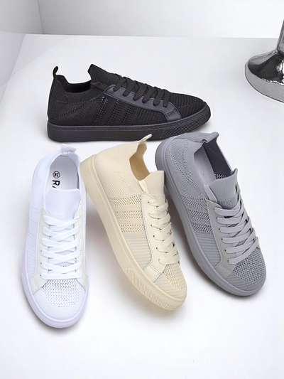 Aurelio White Fabric and Faux Leather Sneakers with Flat 2.5 cm Platform