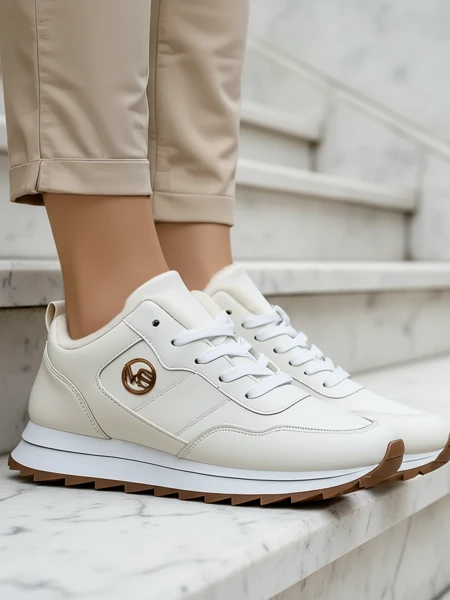 Royalfashion Alba Šilti Moteriški Sportbačiai Balti Eko Odos Ant Platformos