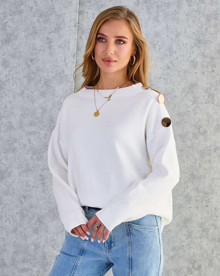 Royalfashion Plonas moteriškas megztinis su pečių papuošimais