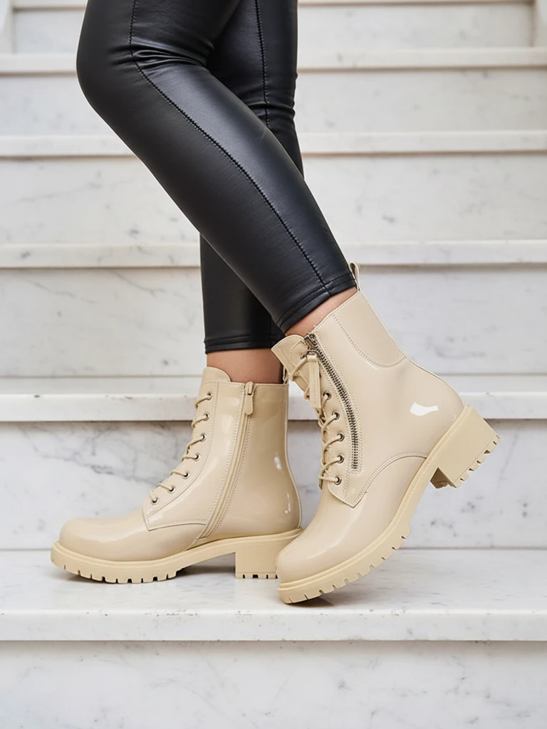 "Royalfashion" Smėlio spalvos ekologiškos odos moteriški batai "Seddaga bagger boots"