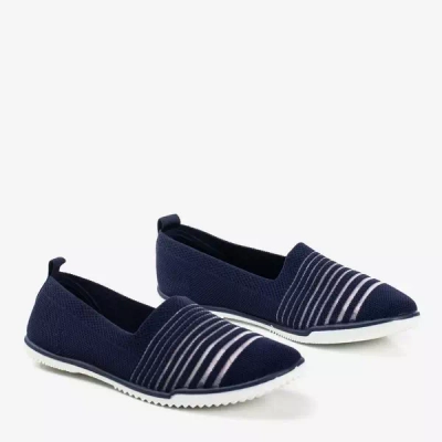 Granatowe tenisówki slip - on w paski Yeqa - Obuwie