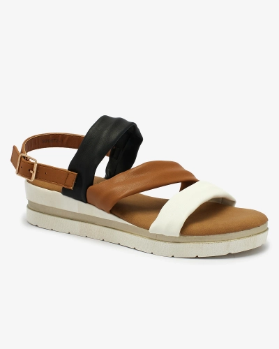 Royalfashion Коричневые женские сандалии с черно-белыми полосками Regetis