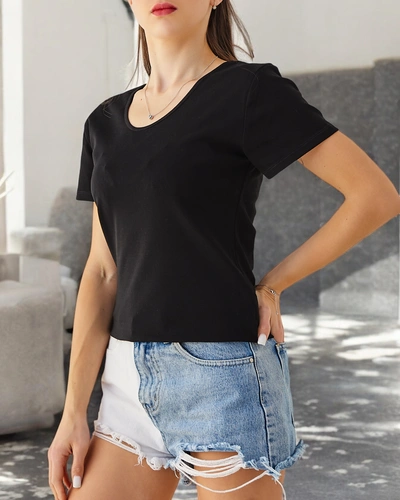 Royalfashion Moteriška medvilninė marškinėliai su nėriniu nugaroje