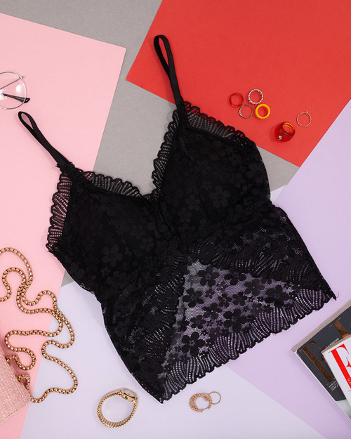 Moteriška juoda nėriniuota bralette liemenėlė – apatinis trikotažas