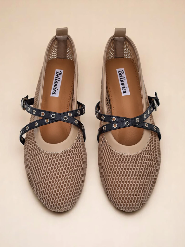 Baleriny Artemisia Marrone – ажурные туфли Royalfashion с ремешками