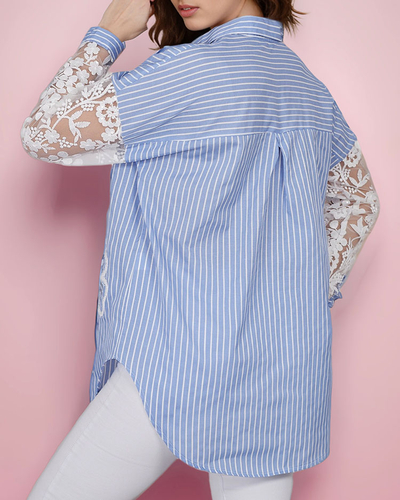 Royalfashion Женская рубашка в полоску с кружевом