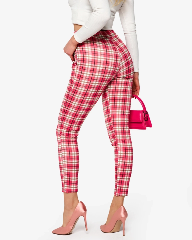 Женские клетчатые леггинсы розового цвета - Одежда