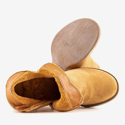 Brązowe damskie botki na słupku Leccia - Obuwie