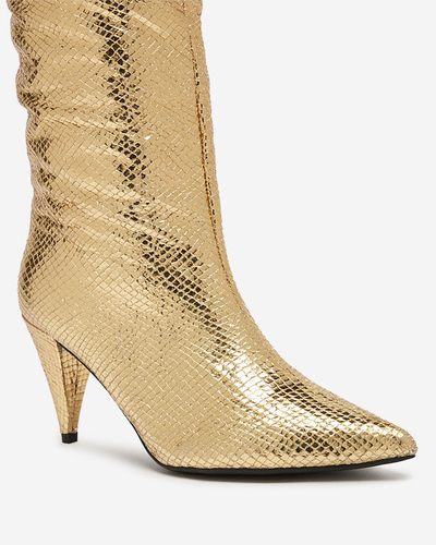 OUTLET Золотые женские сапоги на шпильке с тиснением Elivea- Footwear
