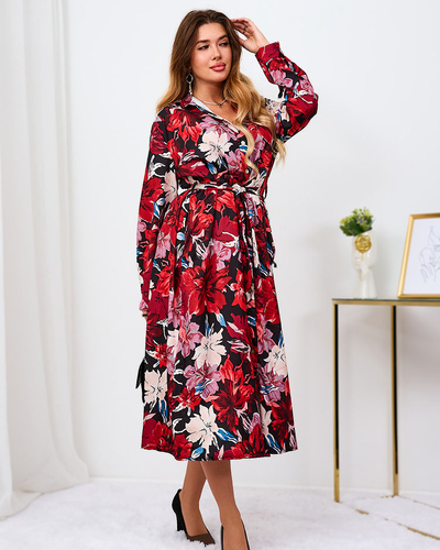 Royalfashion Raudonos ir bordo spalvos raštuota moteriška maksi suknelė