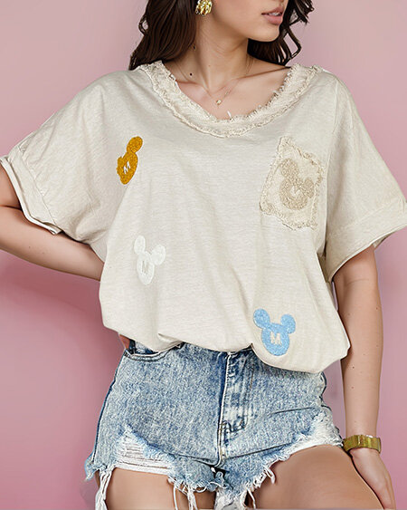 "Royalfashion" Moteriški marškinėliai su lopais