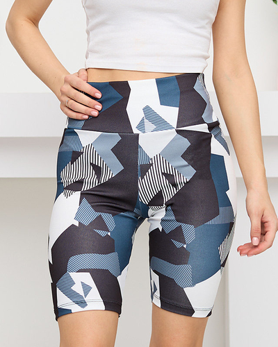 Черно-синие женские велосипедные леггинсы с принтом - Одежда