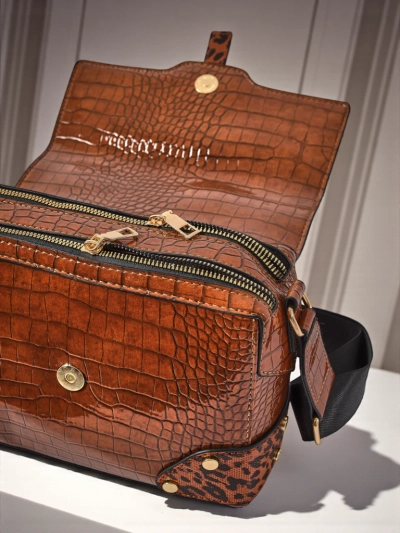 Callista Classico Bag - Dark Brown Faux Leather with Zipper