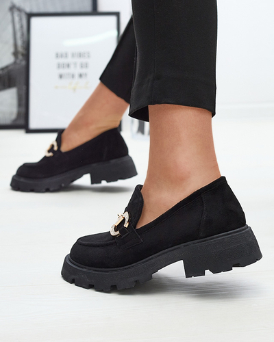 Черные женские мокасины с золотым орнаментом Ryci - Обувь