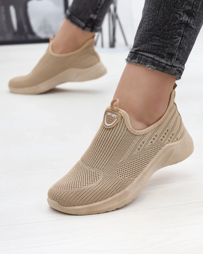 Светло-коричневые женские тканевые спортивные туфли слип on Regika - Обувь