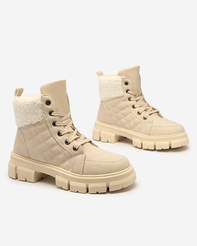 Royalfashion Бежевые женские утепленные ботинки-трапперы Hogenaf