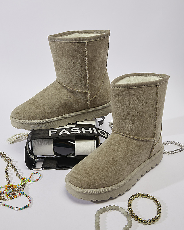 Женские утепленные снегоступы из эко-замши светло-коричневого цвета Xetik - Обувь