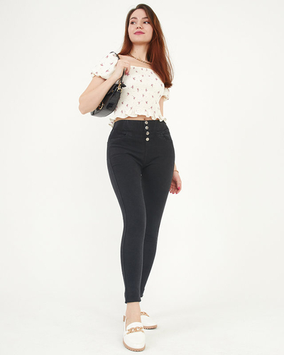 Moteriški juodi treggingai su dekoratyvinėmis sagomis - Drabužiai