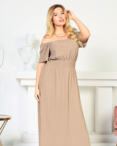 Šviesiai ruda midi suknelė su elastingu juosmeniu - Drabužiai