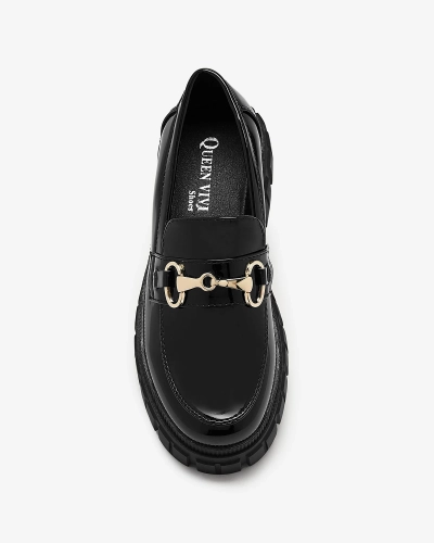 Женские черные лакированные мокасины на сплошной подошве Ferika - Обувь