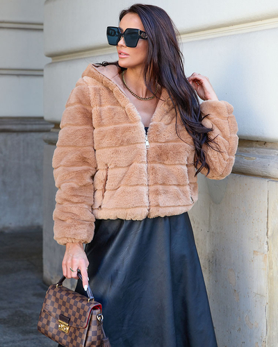Royalfashion Двусторонняя женская куртка с мехом светло-коричневого цвета