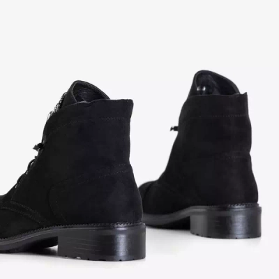 Czarne zamszowe workery z cyrkoniami Rafia - Obuwie