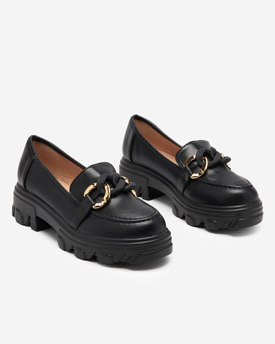 Juodi moteriški batai storu padu su Simero dekoracija - Avalynė