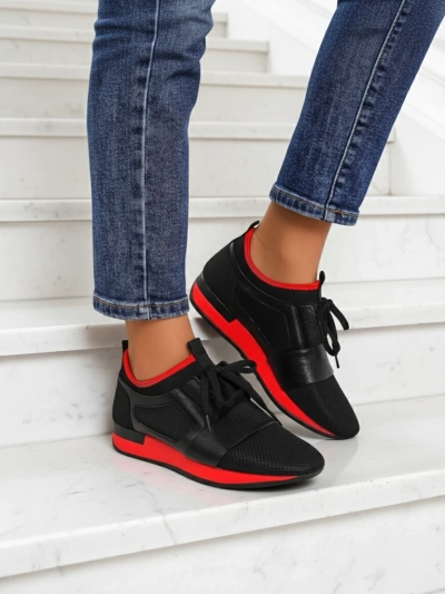 Artemida Nero Kicks: Fabric & Eco-Leather with that Red Pop