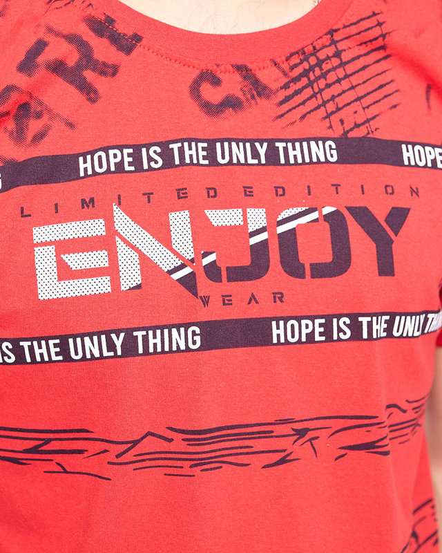 Vyriški raudoni marškinėliai su užrašu ENJOY- Clothing