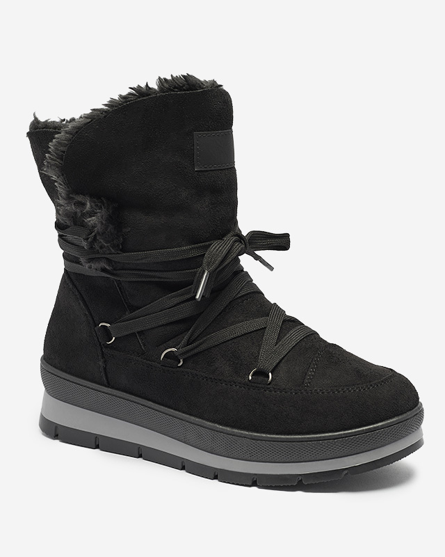 Женские сапоги на шнуровке и платформе a'la snow boots черного цвета Lapres- Footwear
