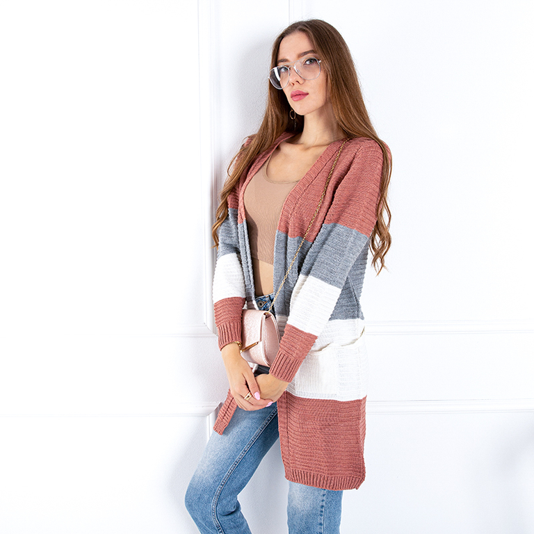 Spalvotas moteriškas megztinis su kišenėmis - Drabužiai