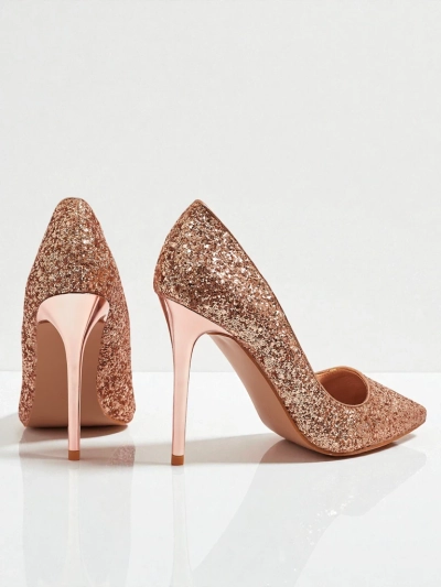 Czółenka damskie eko skórzane z brokatem Zavrimea